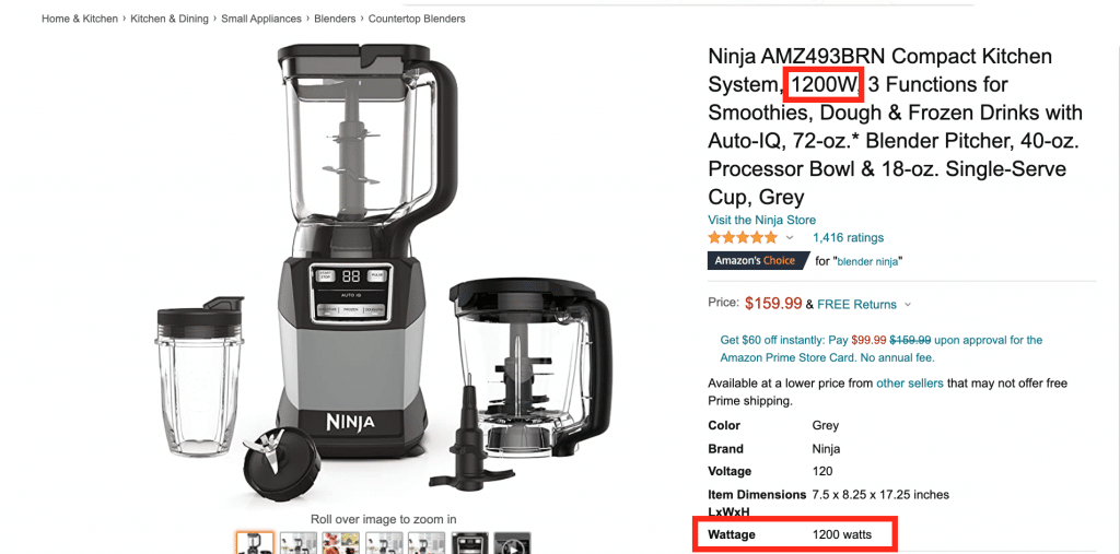 Wattage of a blender posted online