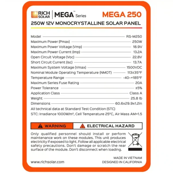 Rich Solar MEGA 12V 250 Watt Solar Panel - (Black | Silver) - Image 4