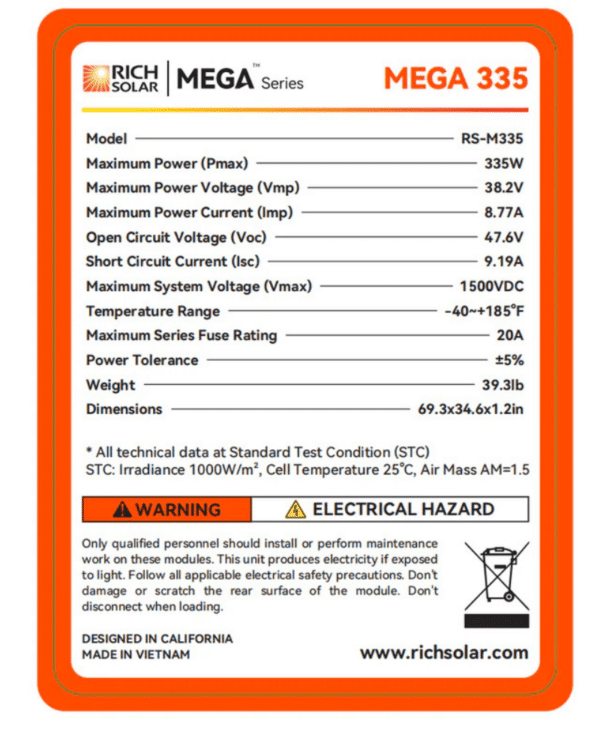 Rich Solar Mega 335W Panels – Pallet Options