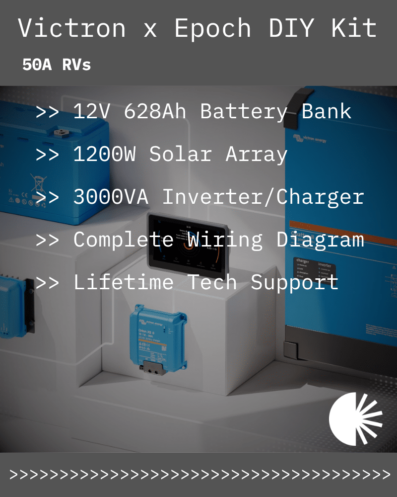 Victron x Epoch Complete Solar Kit - 12V 628Ah LiFePO4 | 1200W Rich Solar | 3000VA Inverter/Charger | For 50A RVs