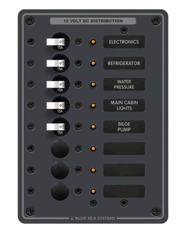 Blue Sea Systems Traditional Metal DC Panel - 8 Positions
