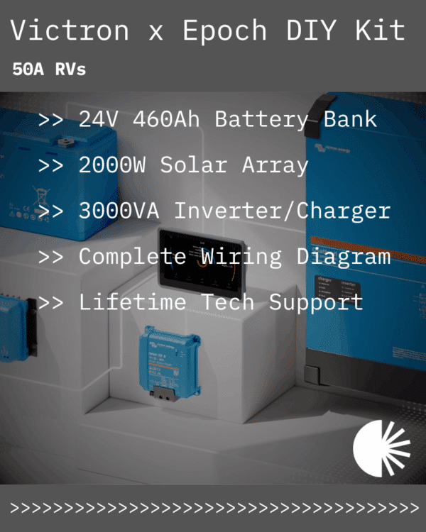 Victron x Epoch Complete Solar Kit - 24V 460Ah LiFePO4 | 2000W Rich Solar | 3000VA Inverter/Charger | For 50A RVs