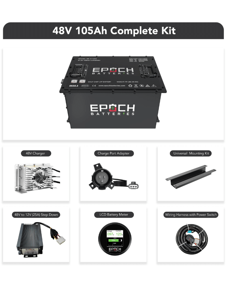 Epoch 48V 105Ah - LiMax Series - Lithium (LiFePO4) Golf Cart Battery - Complete Kit