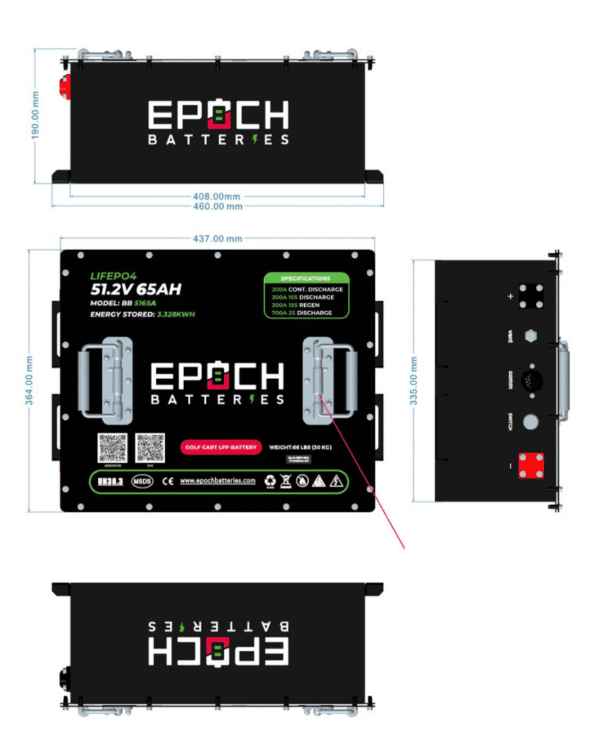 Epoch 48V 65Ah - LiMax Series - Lithium (LiFePO4) Golf Cart Battery ...